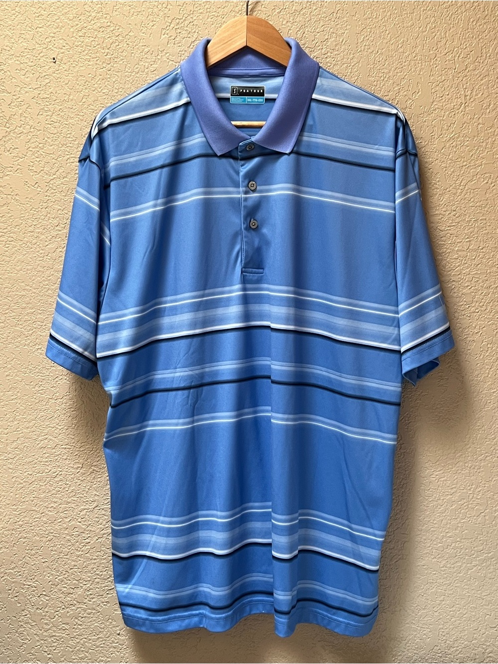 PGA Tour Golf Polo Shirt Men's XXL-TTG Blue Stripe